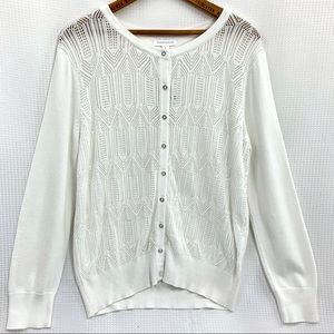 Charter Club White Knitted Cardigan Sweater Sz XL